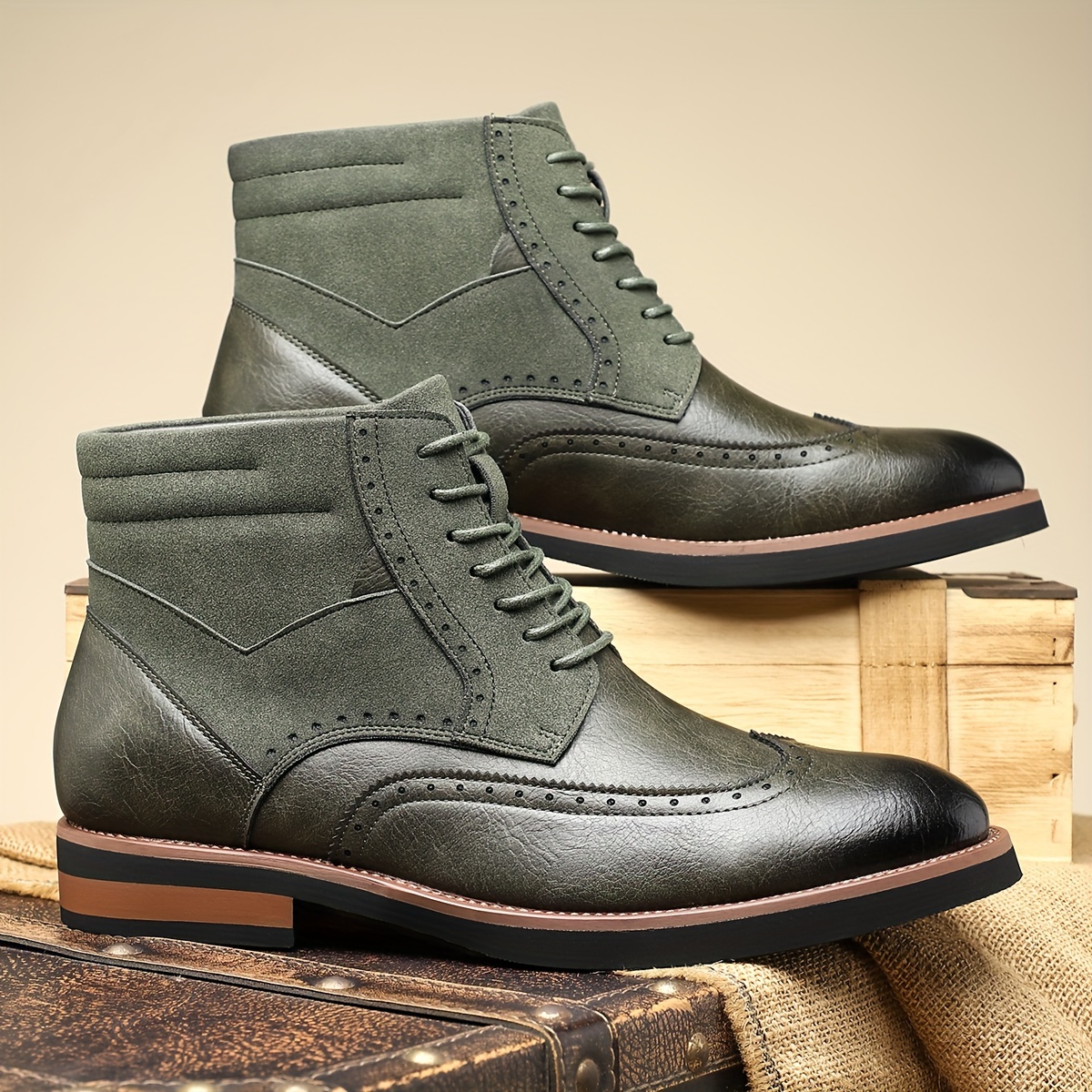 

Men's Casual Ankle Boots, Solid Color Pu Upper & Inner, , Comfortable Lace-up Short Boots For All