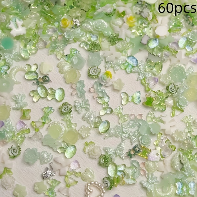 Image of 60pcs Green Nail Charms, Mixed Style Nail Art Additions For Spring, Nail Art Supplies For Women And, Nail Art Jewelry