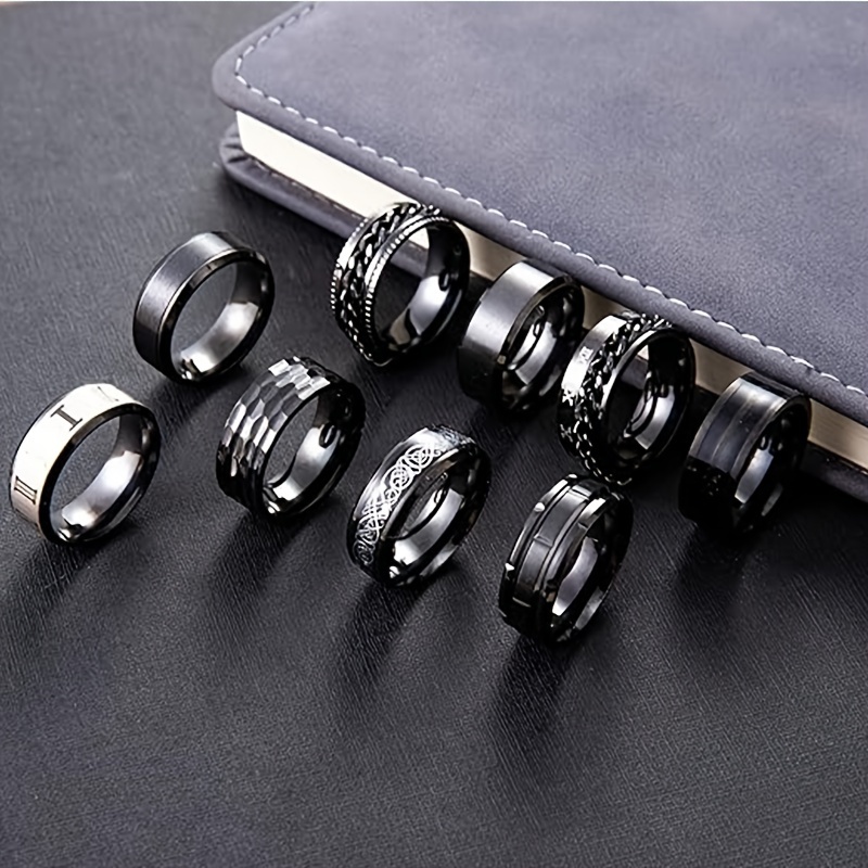 9pcs Stainless Steel Stress Relief Rotating Rings Set