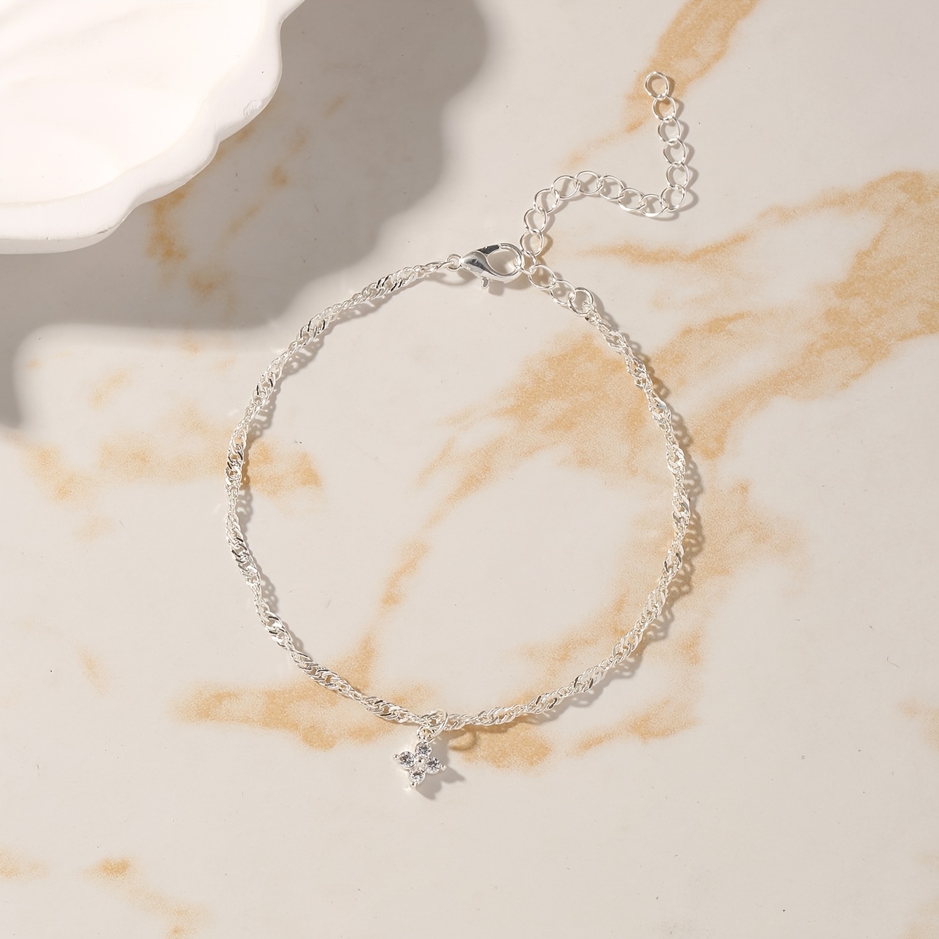 Copper Four-Leaf Clover Bracelet with Synthetic Zirconia