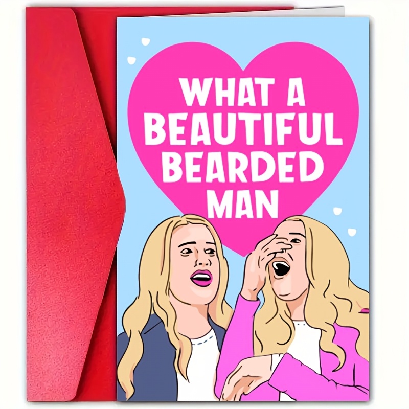 

Valentine's Day Card With 'what A Beautiful Bearded For Man' Message - Ideal For Dad, Husband, Girlfriend, Boyfriend, - Includes Envelope, Pink & , Fathers Day Gift