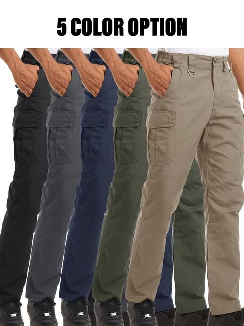 mens cargo pants spandex scratch resistant trousers lightweight with 9 utility pockets work pants for men zippered elastic waistband for daily commuting office and outdoor activities belt not included