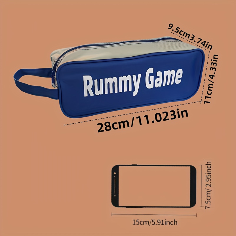 Large Rummy Number Cards - Fun Party Number Game, Rummy Card 4 Players Edition with 112 Cards and 4 Trays. Travel Rummy Collection and Portable Travel Bag, Strategy Board Game, Essential Family Game