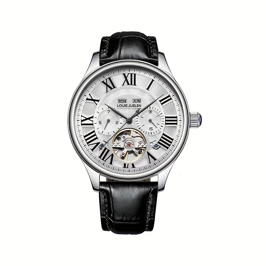(fully Automatic Mechanical Watch) Men's Multifunctional Watch With Hollowed-out Small Dial, Roman Scale Dial, No Battery Required