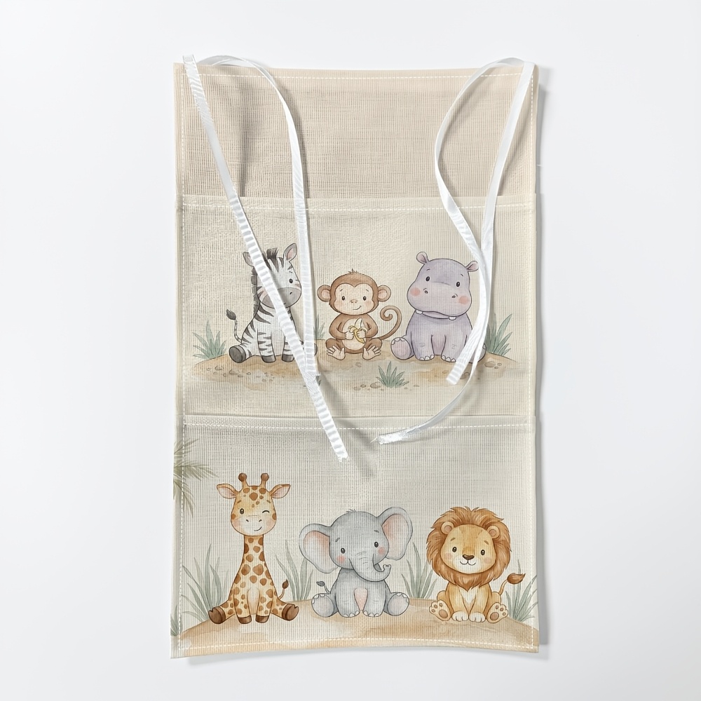 TEMU 1pc Soft Nursery Crib Organizer Hanging Storage Bag, Zebra Monkey Elephant Lion Pattern, Multi-functional Stroller Caddy, Nursery Diaper Caddy