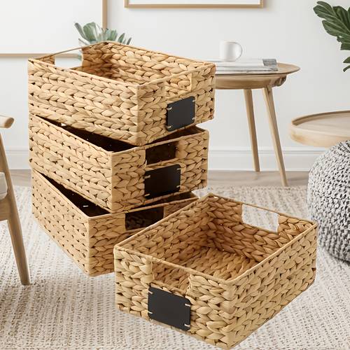 1 2pcs large rattan woven basket rectangular open storage basket with handles ideal for storing clothes towels sheets books and magazines decorative storage basket birthday housewarming gift shelf baskets