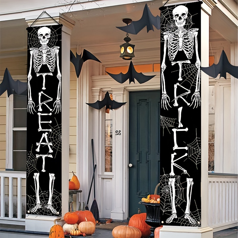 

Decorations Pair, Black Polyester, Spooky Trick Or Treat Front Door Porch Banners With Spider Web Design, Ideal For Indoor/outdoor /fall Festivities