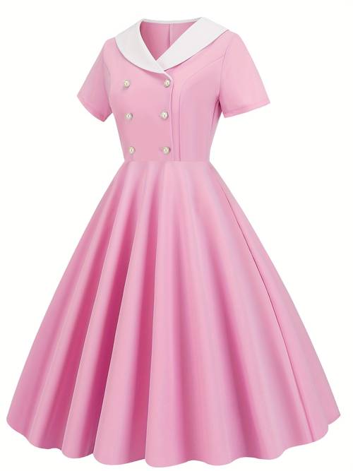 doppelreihiges -waist-cinching vintage-kleid