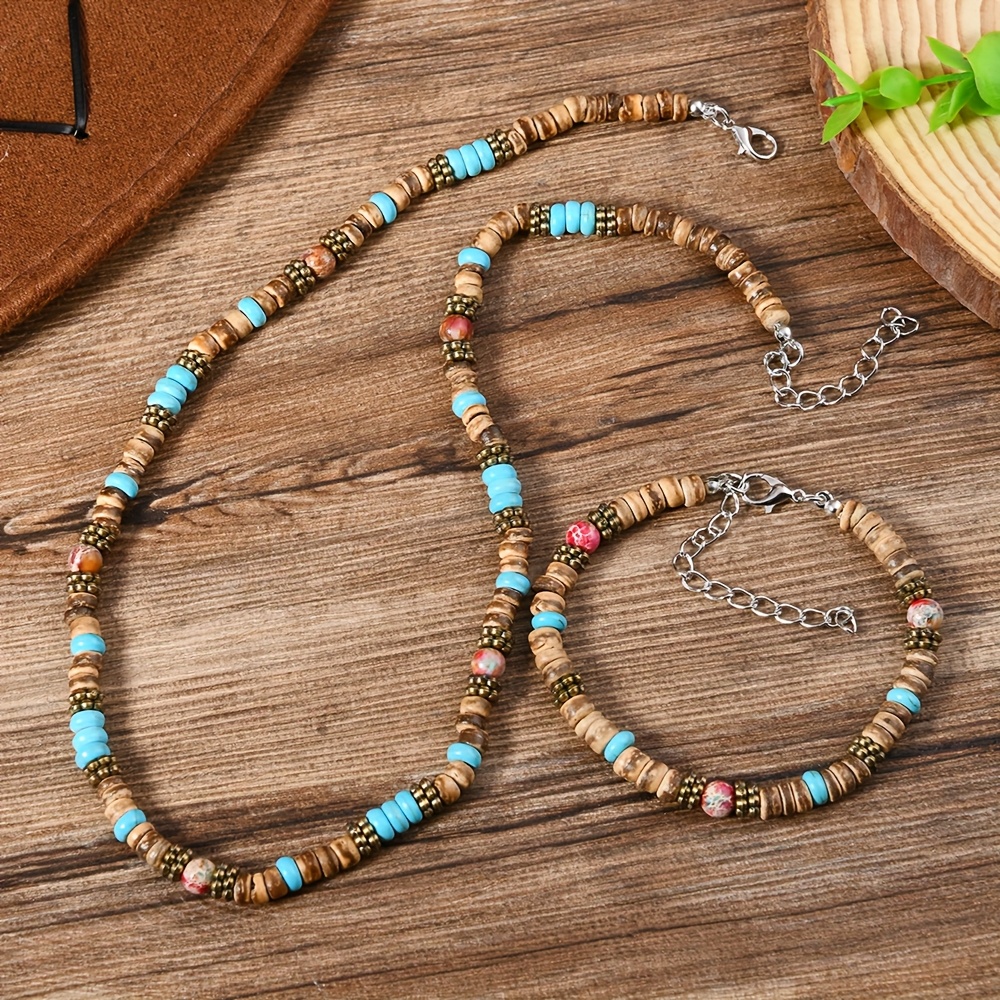 Image of Fashion Coconut Shell Necklace And Bracelet 2pcs Set, For Teenager