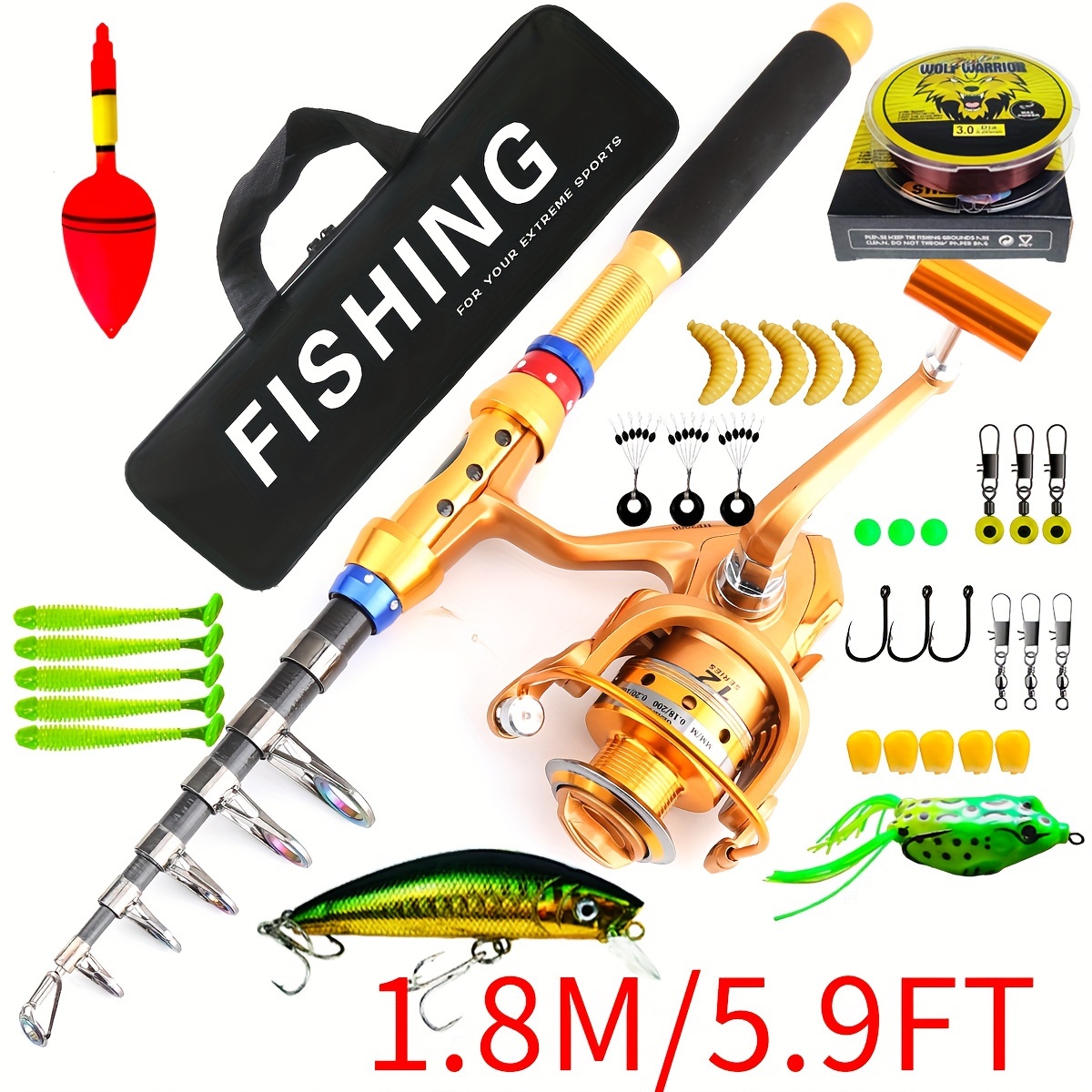 Baitcasting Rod - Telescopic Short Section Fishing Pole - Fishing