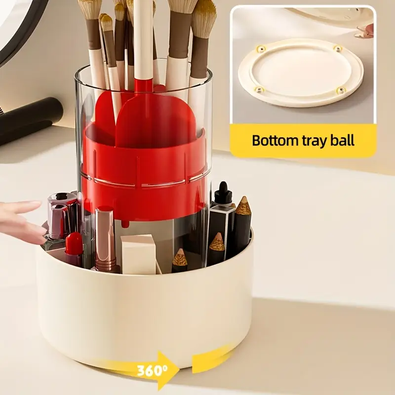 360 rotating makeup brush holder automatic lift spin dustproof countertop organizer lightweight plastic cosmetic storage box no power needed portable bathroom vanity organizer with independent counting makeup vanity desk design material Product details 3
