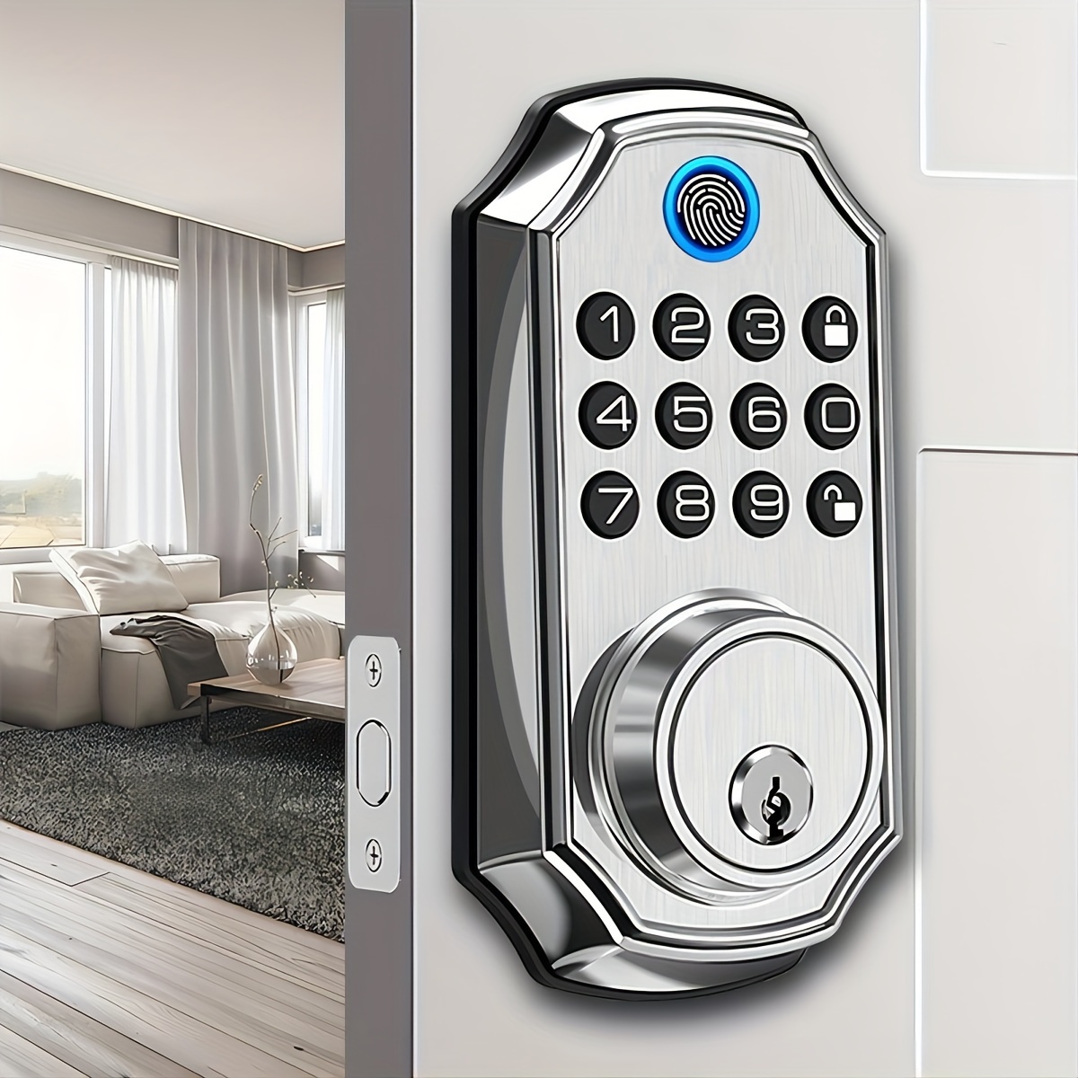 

Entry Door Lock - Smart Deadbolt Lock For Front Door - , , One-, 2 Mechanical Keys - Keypad - Voice - Or Disable - And Programming - Pearl Silver