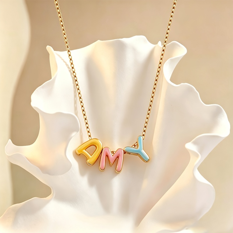 TEMU Custom Name Dopamine Bubble Letter Sweet Cool Hip-hop Style Stainless Steel Necklace, Personalized Jewelry Gift Suitable For Girlfriend, Sister