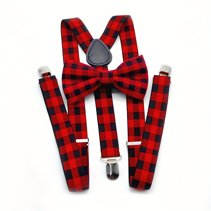 Image of 2pcs Jacquard Bow Tie Suspenders Set For Men And Women, Ideal For Commutes, Holiday Gifts For , Party, Casual, And Preppy Style Suspenders And Belts