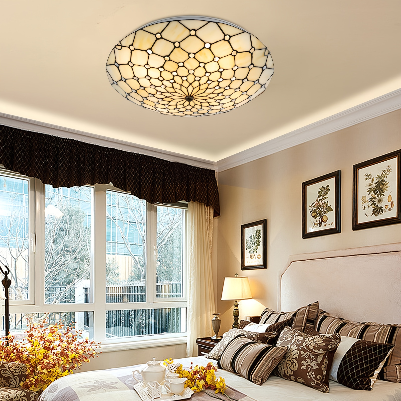 vintage wide stained glass ceiling light light flush mount Temu