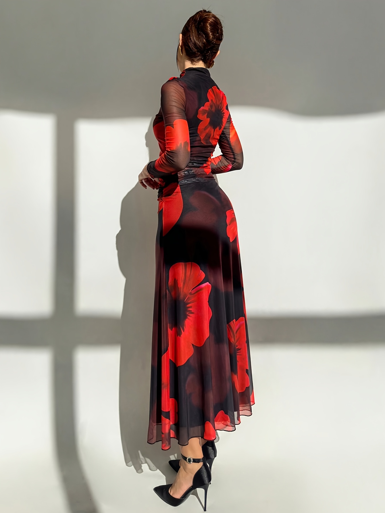 womens elegant winter dress stand collar long train stretch - Temu Mauritius