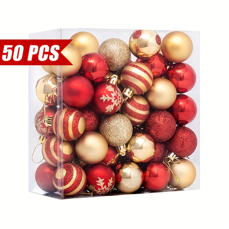 TEMU 50pcs Style Christmas Tree Ornaments - Plastic Hanging Balls For And New Decorations, Round , No , Versatile Decor