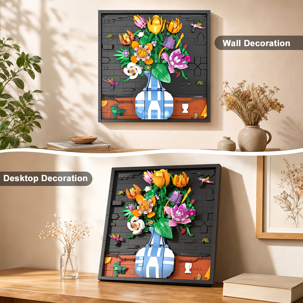 1050pcs Multicolor Floral Mural Picture Frame Assembly Block Toy