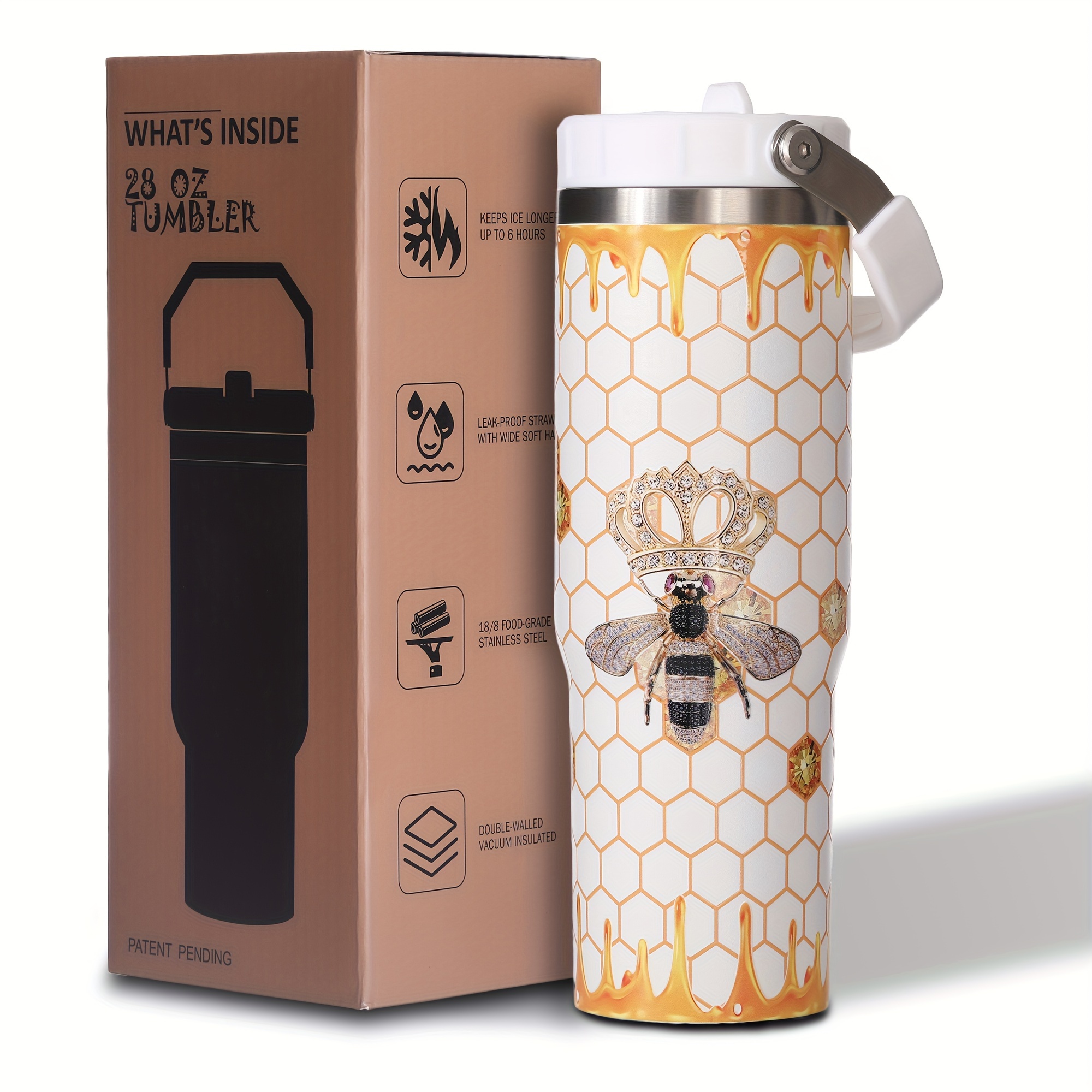 

Weboia Queen Bee 30 Oz Tumbler With Flip Straw - Insulated Water Bottle With Handle - Stainless Steel Cup With Lid - Majestic Birthday Gift Idea - Hand Wash Only