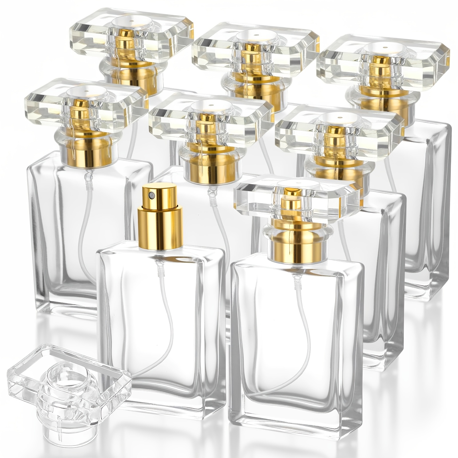 TEMU 8-pack 1oz / 30ml Empty Perfume Bottles, Refillable Glass Perfume Atomizer With Golden Sprayer - Premium Square Travel Containers, Suitable For