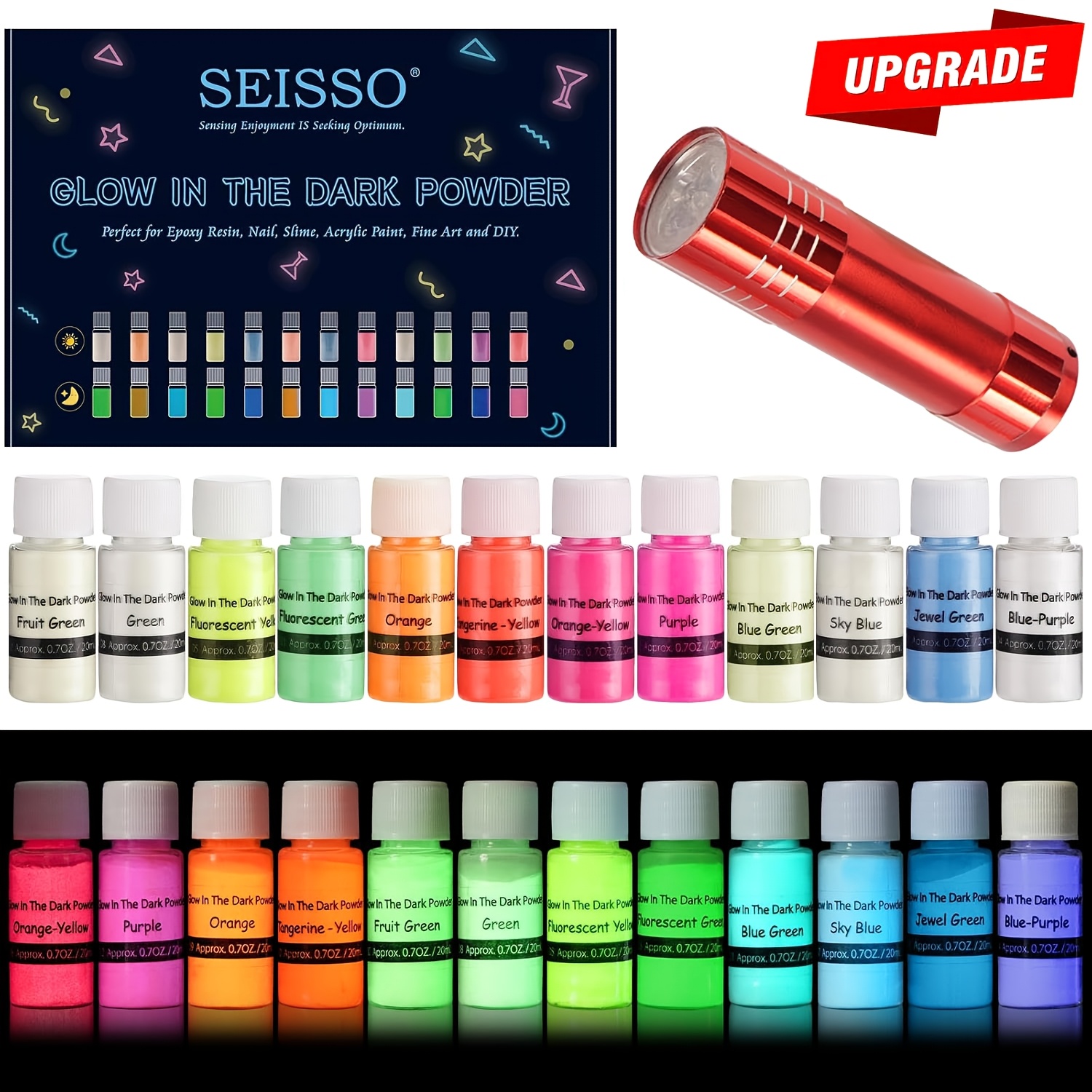 Image of New Upgraded Glow In The Dark Powder Suitable For Diy Crafts, Epoxy Resin Glow Pigment - Luminous Dye For Making, Nail Art, Glow, Safe Long-lasting Glow Powder For Themed Parties & Body Decoration