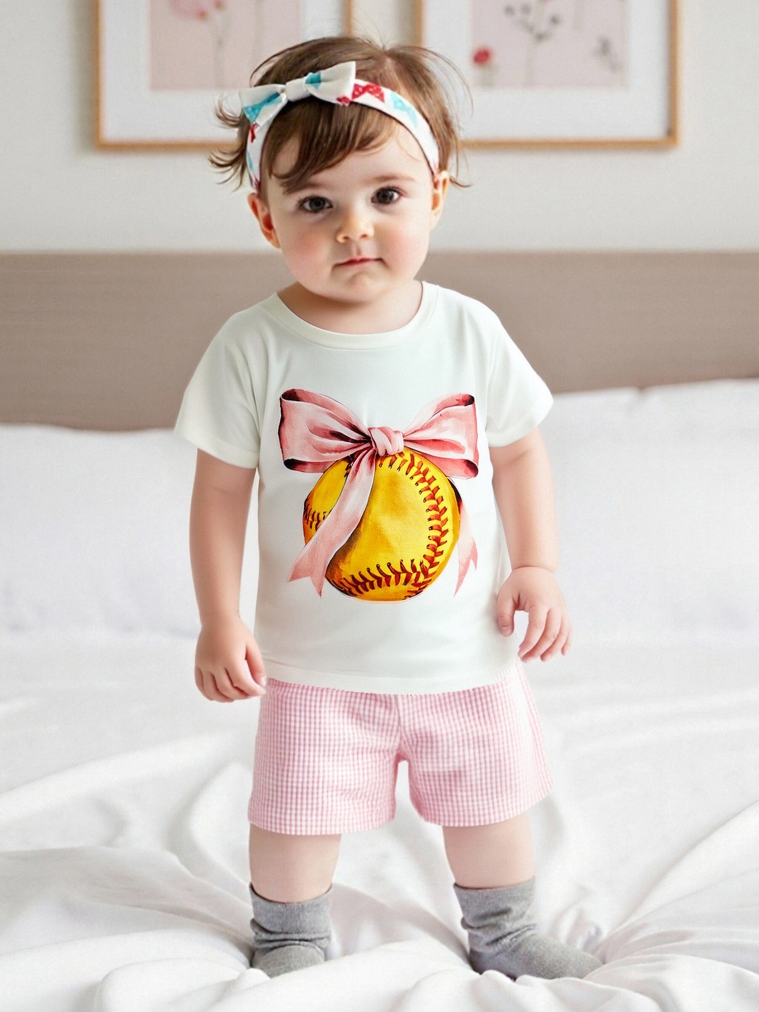 Love Softball Baby Romper - Pink Short Sleeve Bodysuit Outfit For Infants 0-24 Months