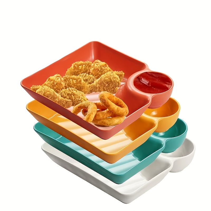 TEMU 4pcs Pack Square Plastic Portion Tray With Multi-compartment Dish - Portable Pp Suitable For Outdoor Picnic, Party Serving For Fries, Dumplings,