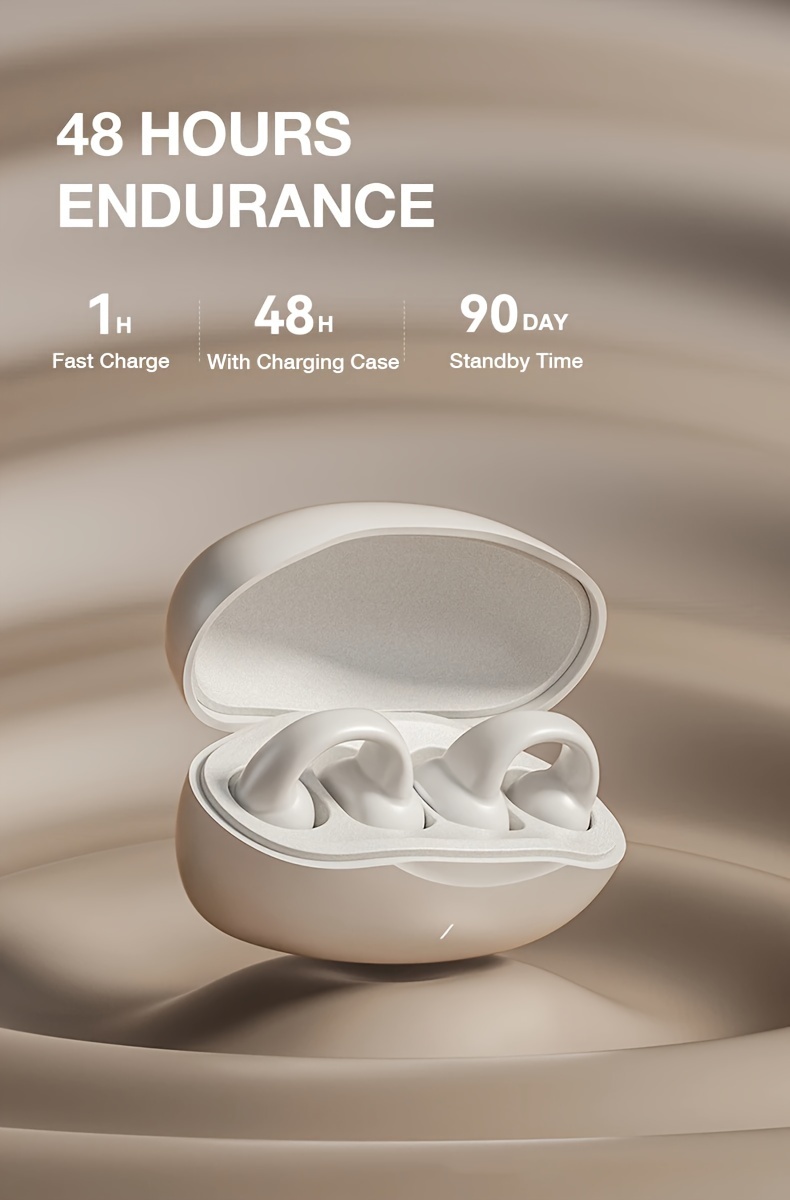 GENAI J01 Wireless Earbuds, Open Ear Clip Headphones, Touch Control Volume, Noise Cancelling Voice Call, Sports Exercise Earphones, Condenser Microphone, Type-C USB Charging, Non-Waterproof, for Cellphones, Adult - Rechargeable Lithium Polymer Battery