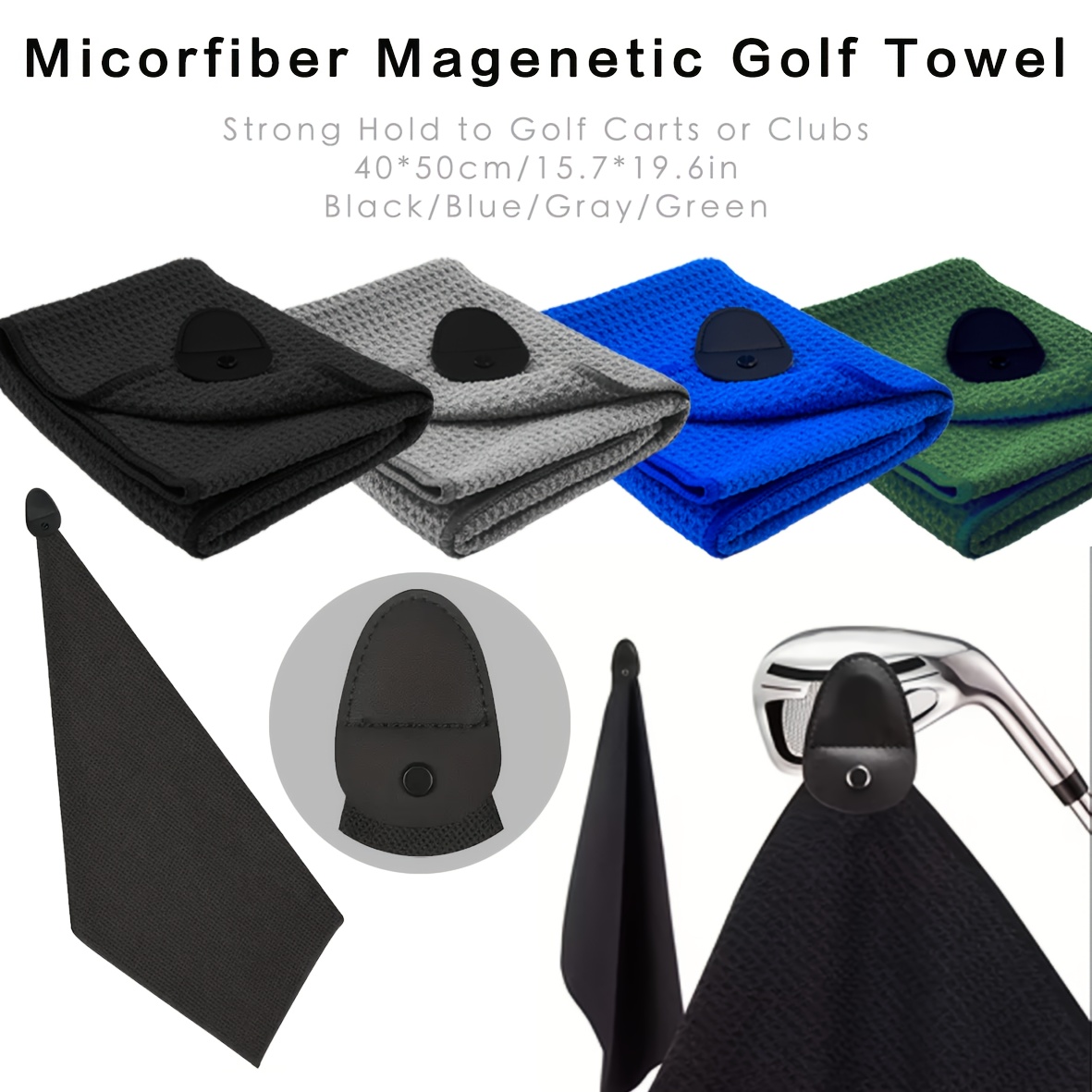 

Magnetic Microfiber Waffle Golf Towel, And Quick Dry, Industrial Magnet For Golf Carts Or Clubs - 15.75*19.69in, In Gray, Blue, Black