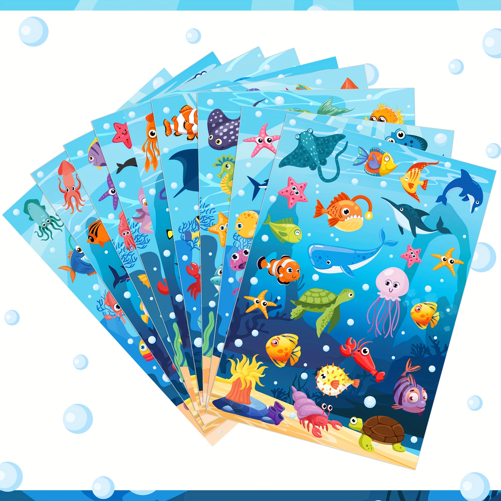 Image of 9 Sheets Ocean Sea Animal Stickers Shark Wall Stickers Adhesive Decals For Ocean Sea Party Favors