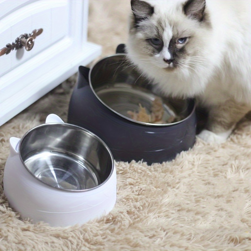 

Tilted Stainless Steel Cat Bowl, Designed To Protect Their Necks And Prevent Spills While Eating