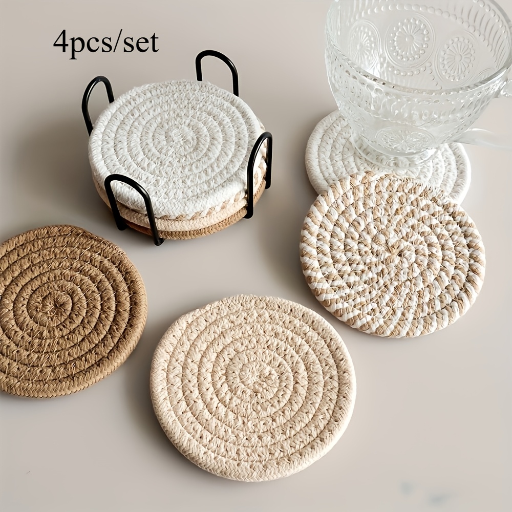 TEMU 4pcs/set Coasters Set, Absorbent Non-woven Liner, For Coffee Table Home Decor, Bar, Gifting - Brown And Pink Series