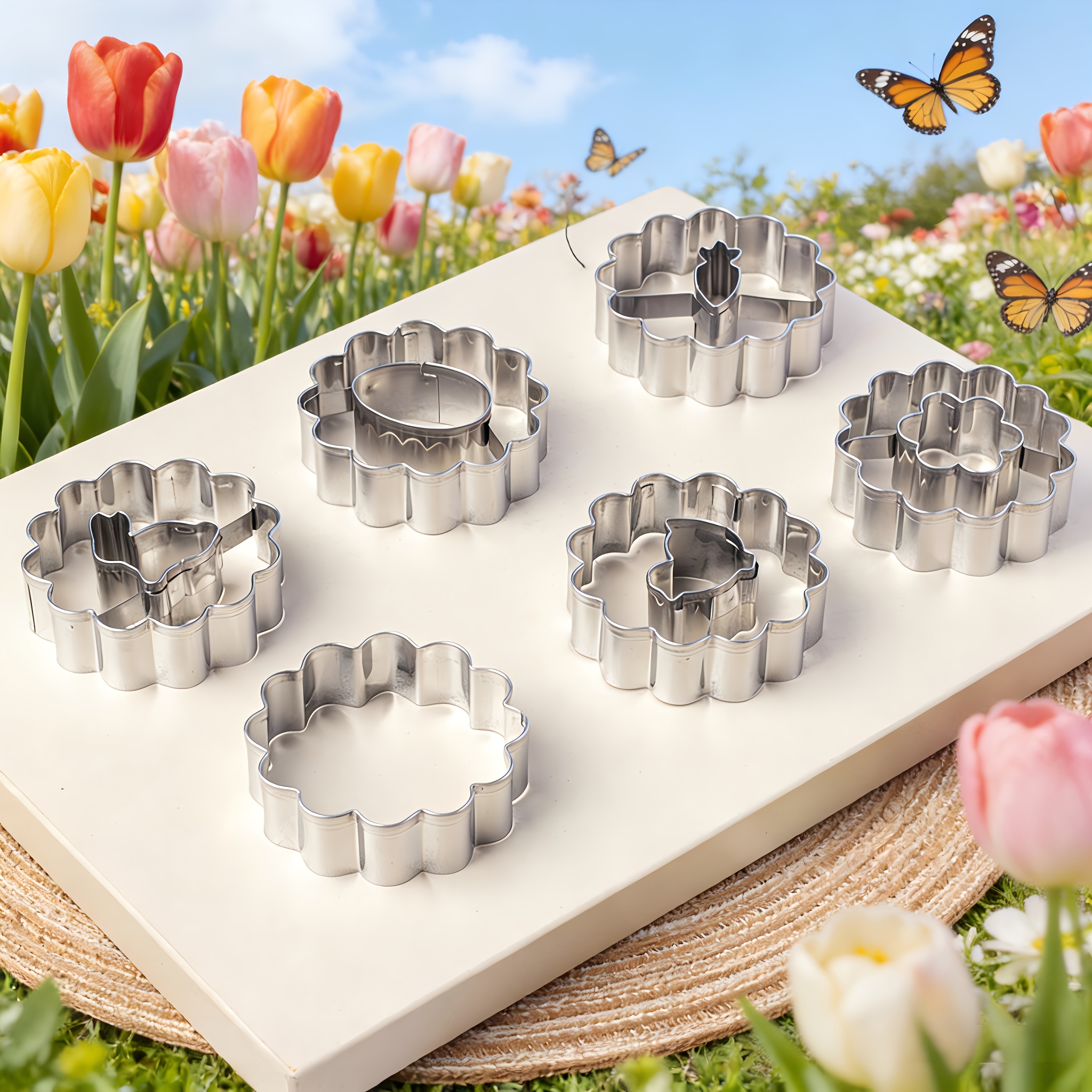 6pcs easter round wave sandwich cookie cutter set mini icing