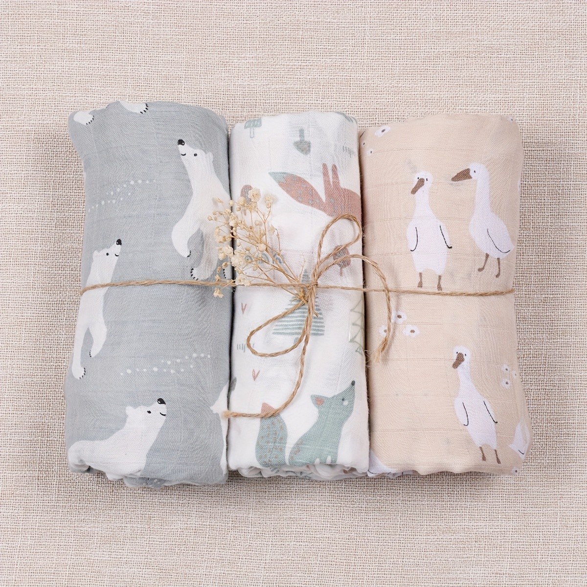 3PCS Sun Rainbow Pattern Soft Receiving Blanket Muslin Baby Blankets