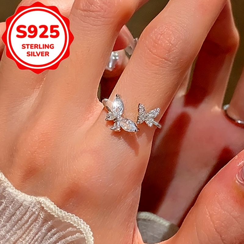 Women's S925 Pure Silver Open Adjustable Butterfly Ring