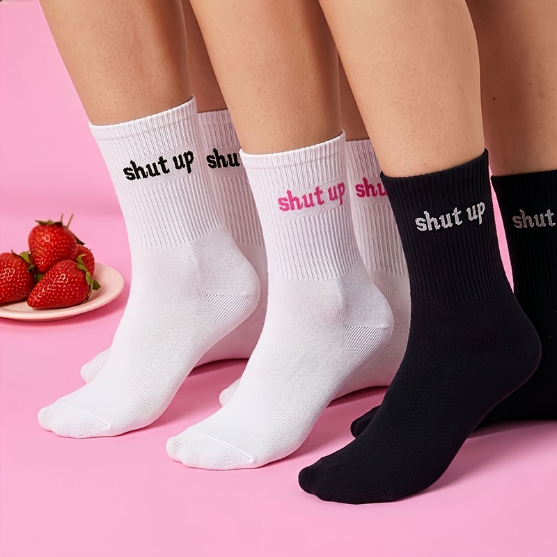 TEMU 3 Paires de Chaussettes Unisexe Individuelles Faciles à Enfiler avec Motif de Lettre "Shut Up", Chaussettes Individuelles Mode Street