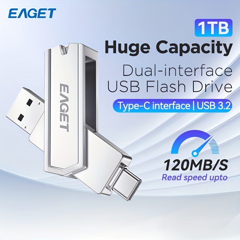 

Eaget Usb -c Pen , 1tb/512gb/256gb/128gb/64gb/32gb Optional U , 2in 1 Metal U 360° Rotatesotg (usb 3.2/-c), External Storage For /pc/mac/laptops/iphone15