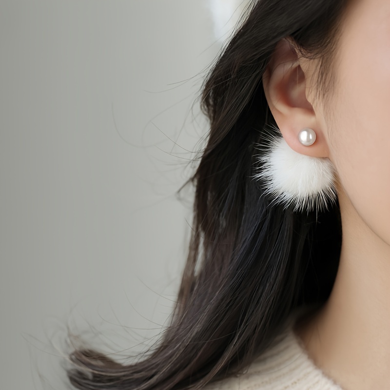 

Vintage Style Fur Earrings, Alloy With 925 Sterling Silver Ear Needle, Sweet Temperament Design, Party & Festival Celebration Accessory, Christmas Wear