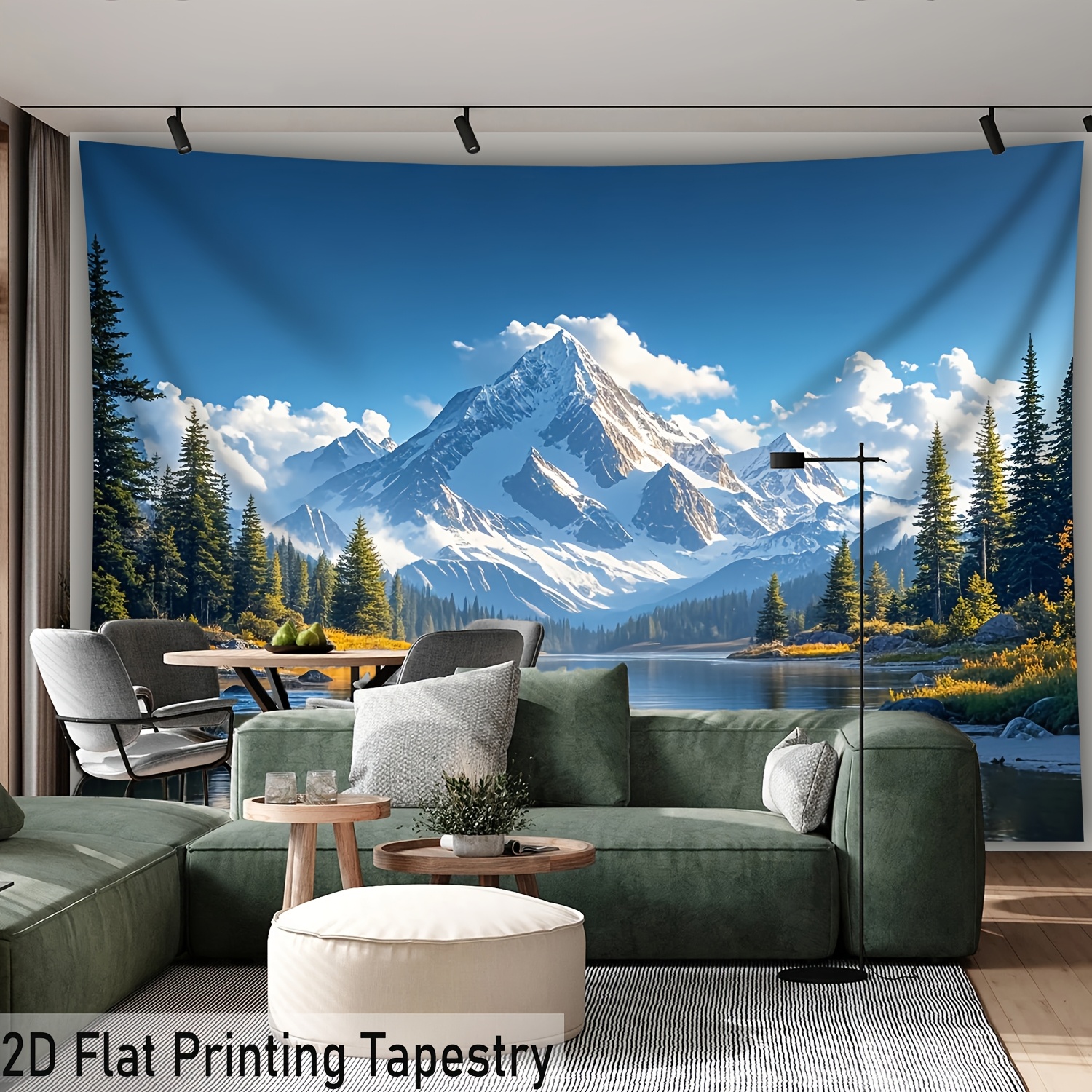 TEMU 2d Flat - 2d Flat - [2d Flat Printing] 1pc Ultra Large Size Lake Forest Light And Shadow Natural Landscape Print Tapestry Birthday Gift Room