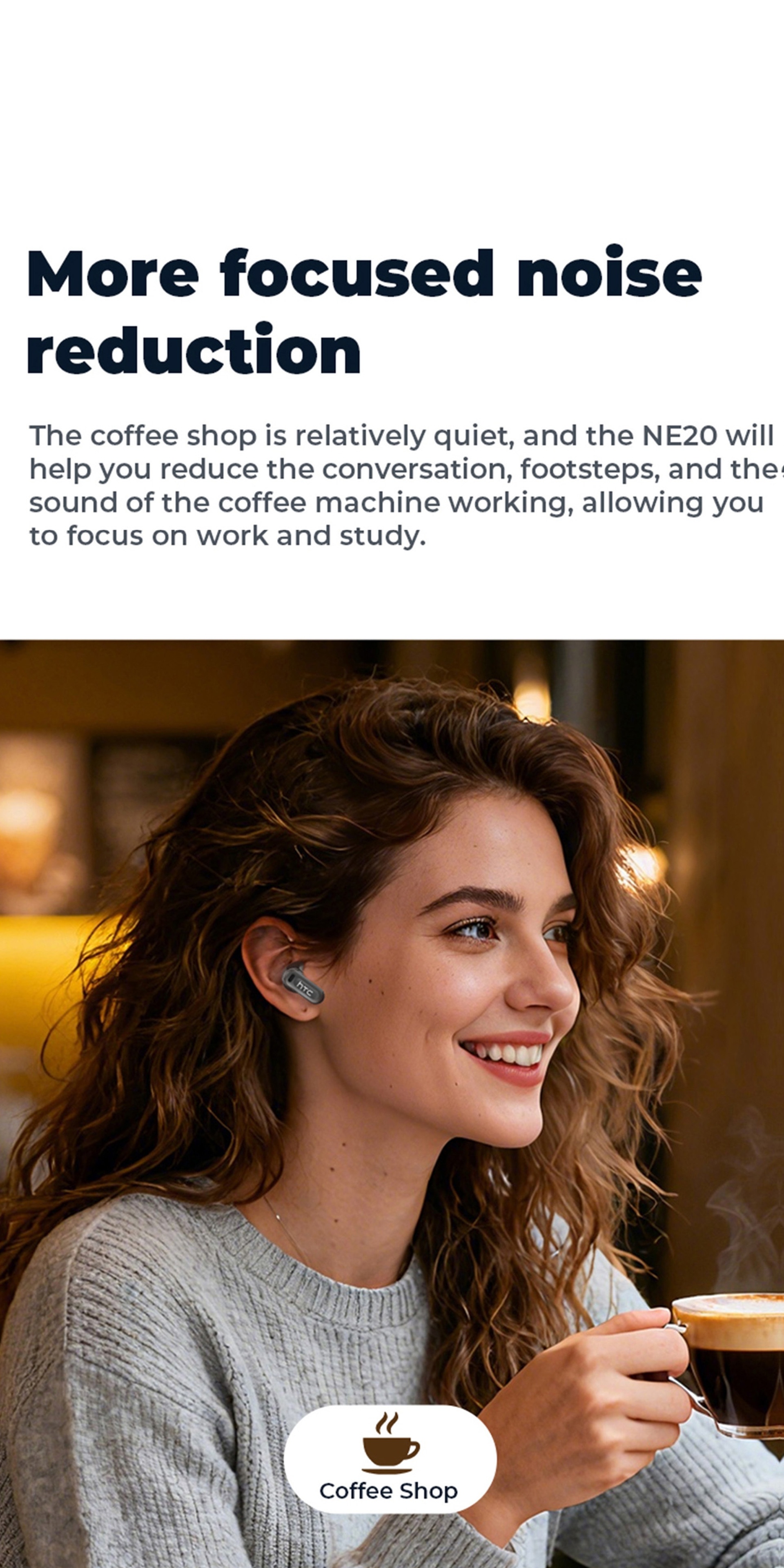 1pc HTC NE20 Wireless Translation Earbuds, Equipped with Translation for Over 136 Languages, Enabling Better Cross-linguistic Communication. Features V6.0 Low-latency Wireless Connectivity, Active Noise Cancellation for Undisturbed Sleep