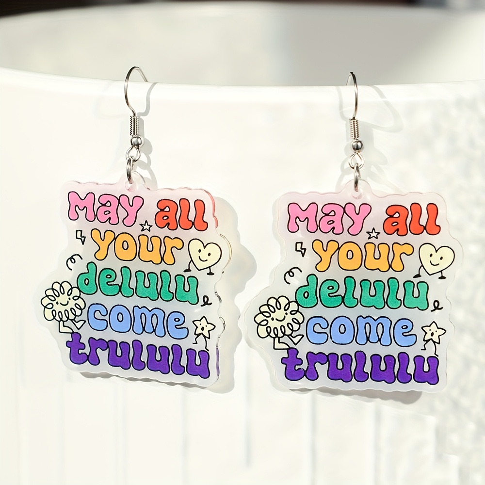 

1 Pair Acrylic Drop Earrings With "may All Your " Quote, Stainless Steel Hooks - Cute & Fashion Accessory, Ideal Gift For Women, Unique Gift Earrings | Creative Drop Earrings | Acrylic Material