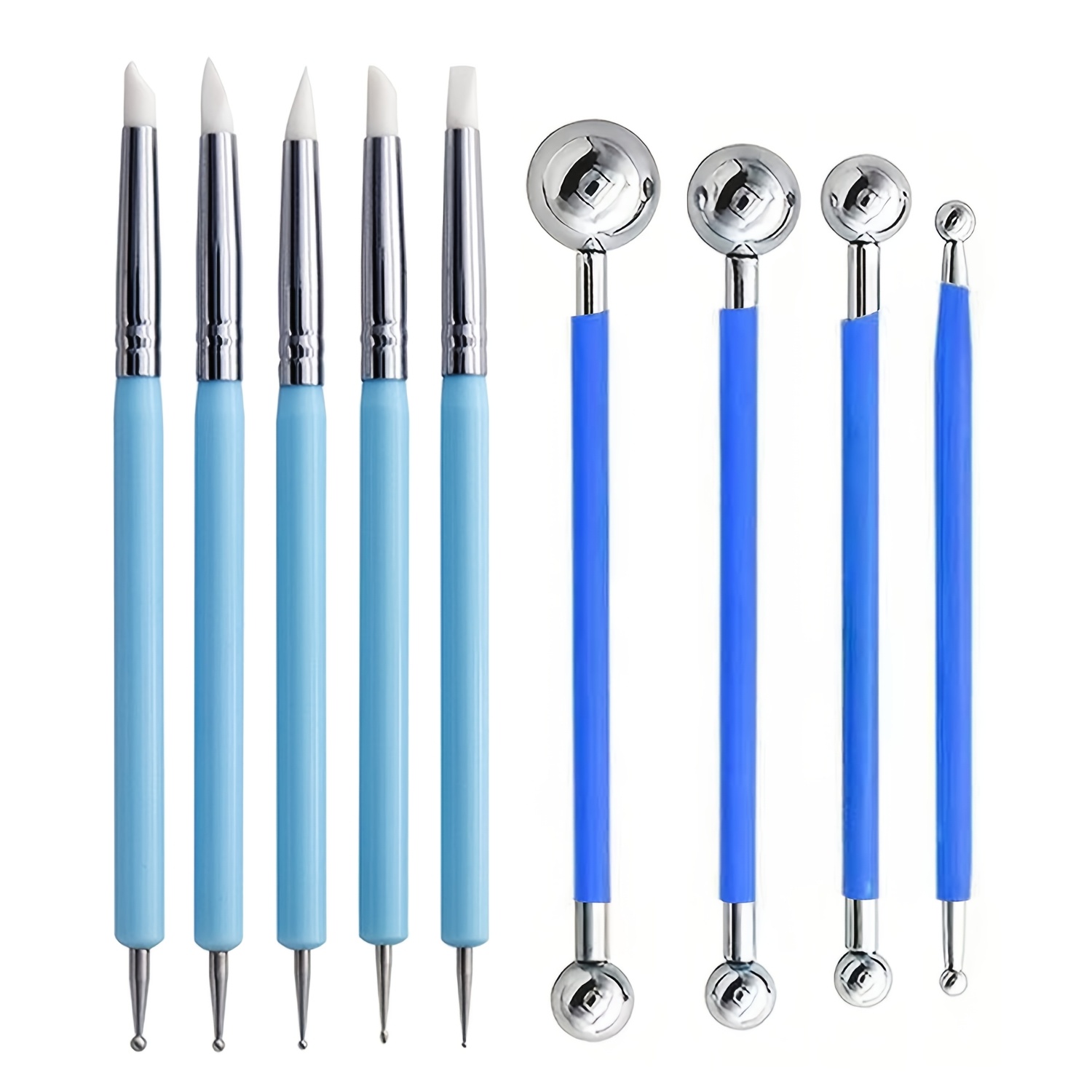 TEMU Set da 9 pezzi di strumenti per scolpire in argilla siliconica, strumento per punteggiare e modellare, per uso , pennello in silicone, in