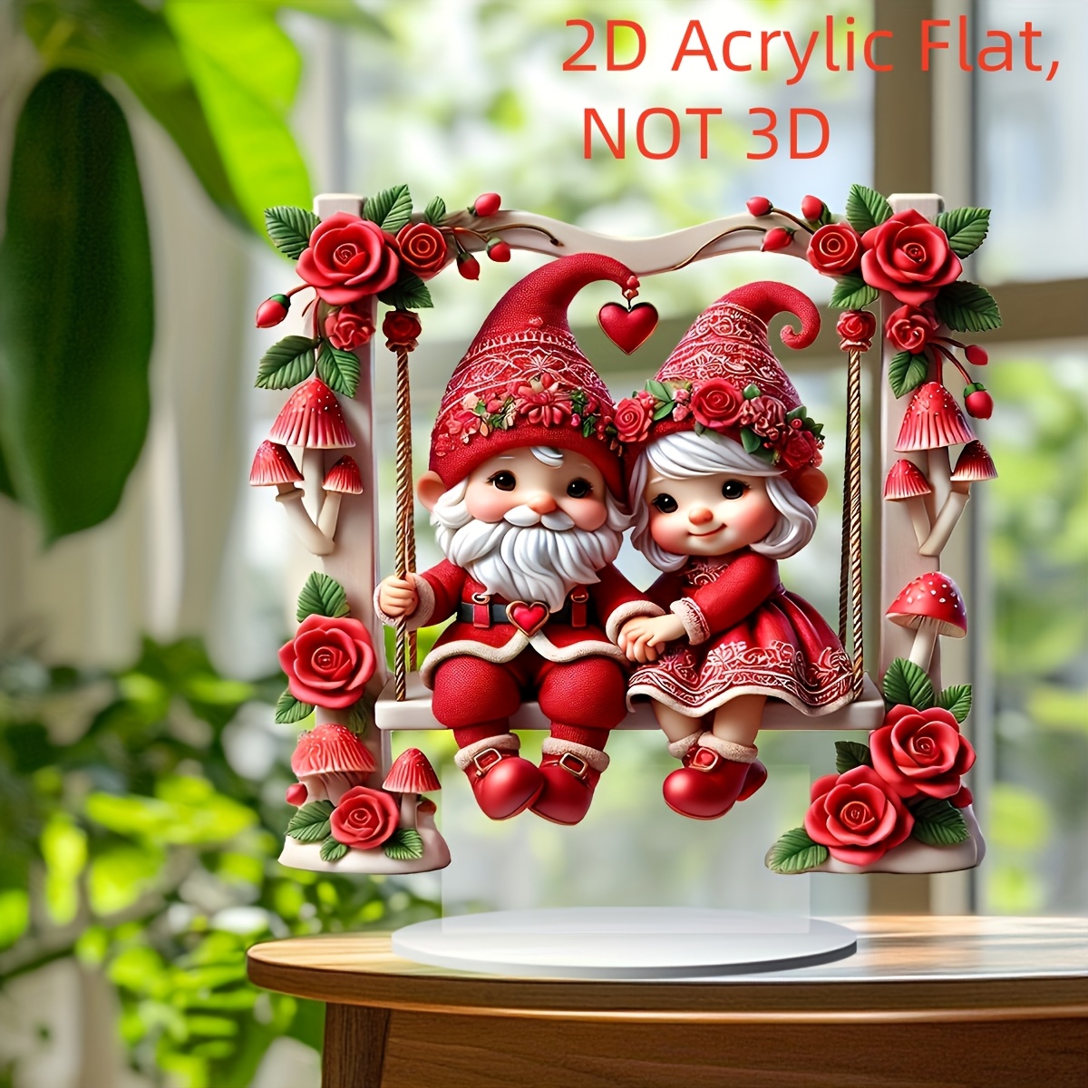 

2d Flat 's Day Gnome Couple Swing Acrylic Desktop Decoration - Multifunctional Desktop Sign, Suitable For Home, Office - No Power Required, Holiday Romantic Decoration