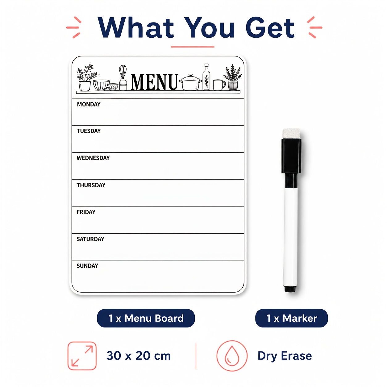 TEMU 1pc Fridge Whiteboard Sticker With 1pc Erasable Marker, Dry Erase Weekly Meal Board Kitchen Grocery Notes
