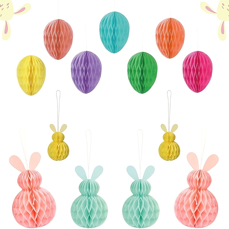 

13pcs Easter Decorations Set, Style Paper Pendants & Hanging Accents, Animal Themed, With Bunny & Honeycomb Designs, For Easter Ornaments, Indoor/outdoor Use Without Electricity