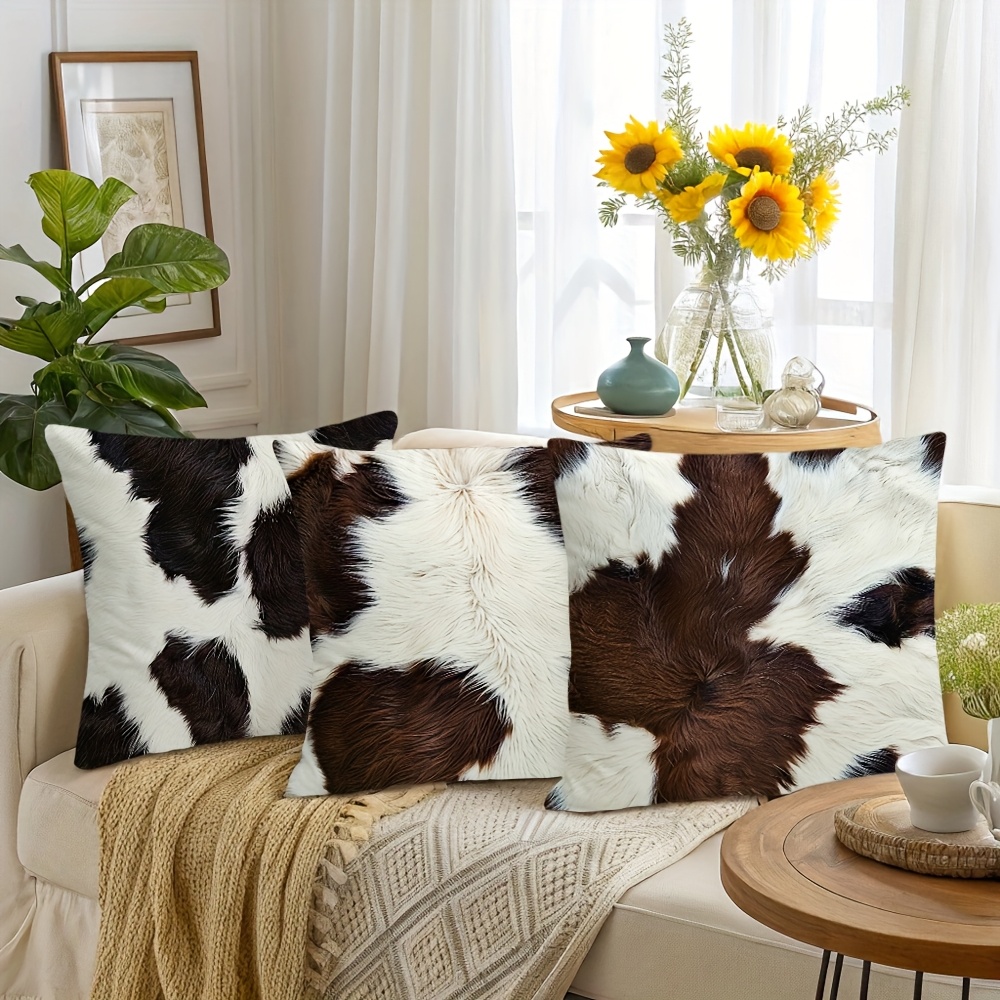 set of 4 short plush double sided printed throw pillow covers   cowhide animal fur printed cushion covers   decor pillowcases 18 x 18 inches for porch sofa patio living room bedroom outdoor without pillows Product details 3