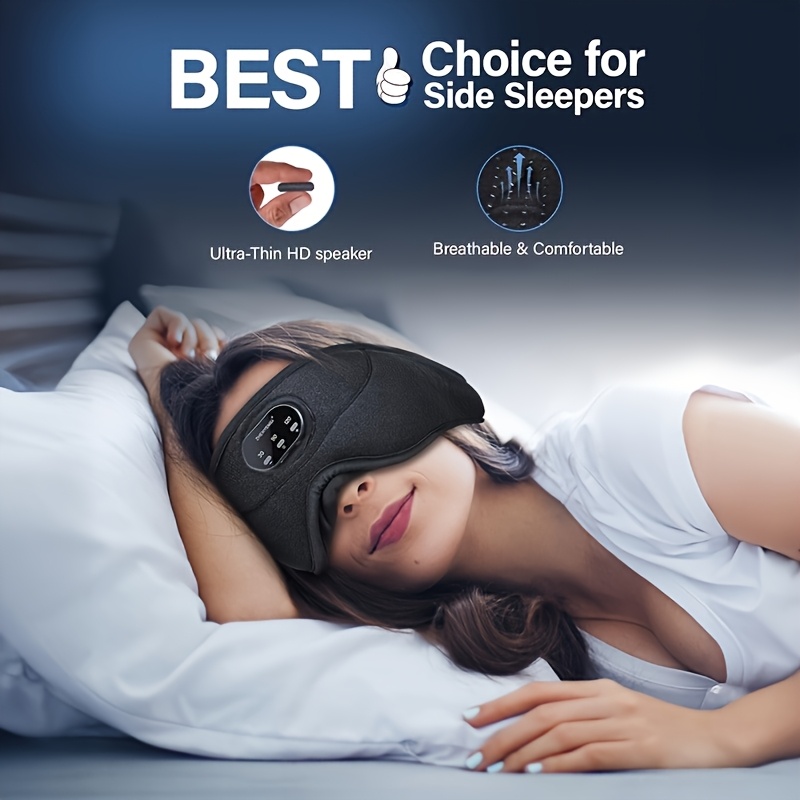 1 Zwarte Draadloze Slaapkoptelefoon - Witte Ruis Slaapmasker | 3D Slaapoogmasker | 38 Ontspannende Kalmerende Geluiden | 14 Uur Speeltijd | Lichtblokkerend Oogmasker | Automatische Uitschakeltimer | Beste Keuze voor Slaap | Beste Keuze voor Reizen