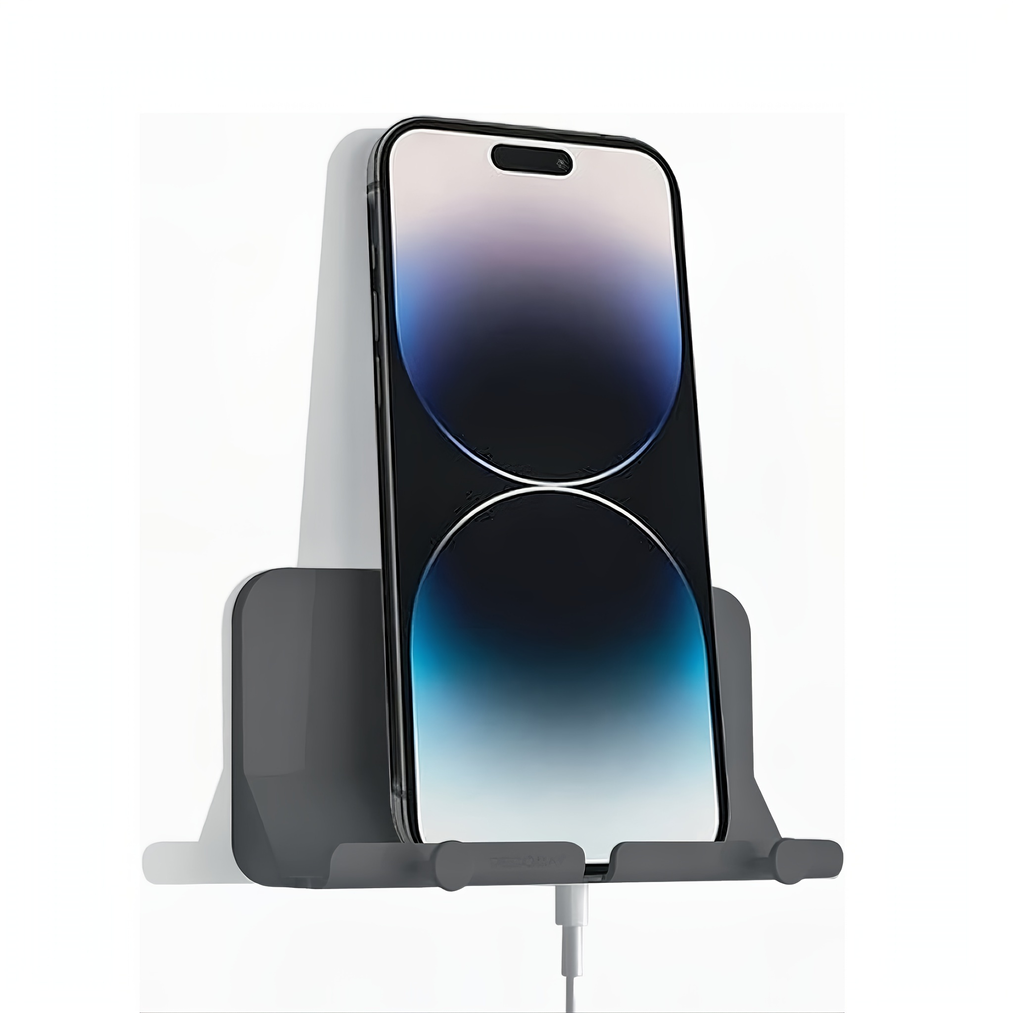 

Space-saving Foldable Wall Mount Phone Holder With Adhesive Strip - Sleek Pvc, Multi-level Smartphone Stand For Bedroom, Living Room, Kitchen - Features Direct Charging & Cable Management