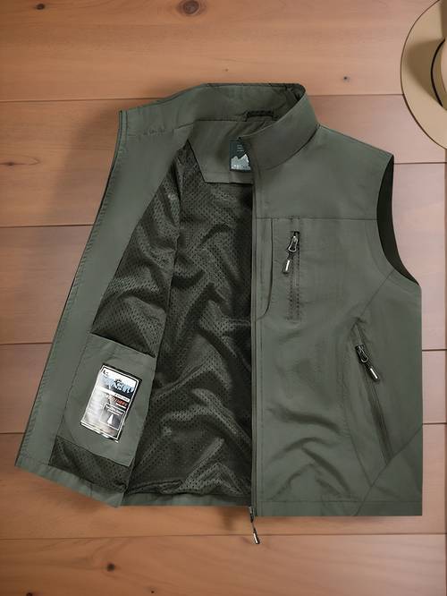 imagen del artículo chaleco de para hombre para exteriores /verano, chaleco de correr y transpirable, camiseta sin , camiseta de pesca, chaleco para hombre, chaleco para hombre con pequeño cuello , diseño de cremallera con múltiples bolsillos, regalo del día para papá