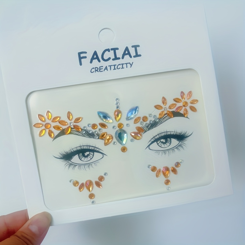 TEMU Champagne Rhinestone Face Stickers, Decals, Elegant And Fashionable Dress-up Stickers, Abs Material, Perfect , For Party Use, Quick Dress-up